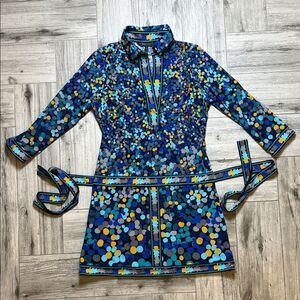 BCBGMaxAzria Blue and Yellow Polka Dot Mini Dress Size Small